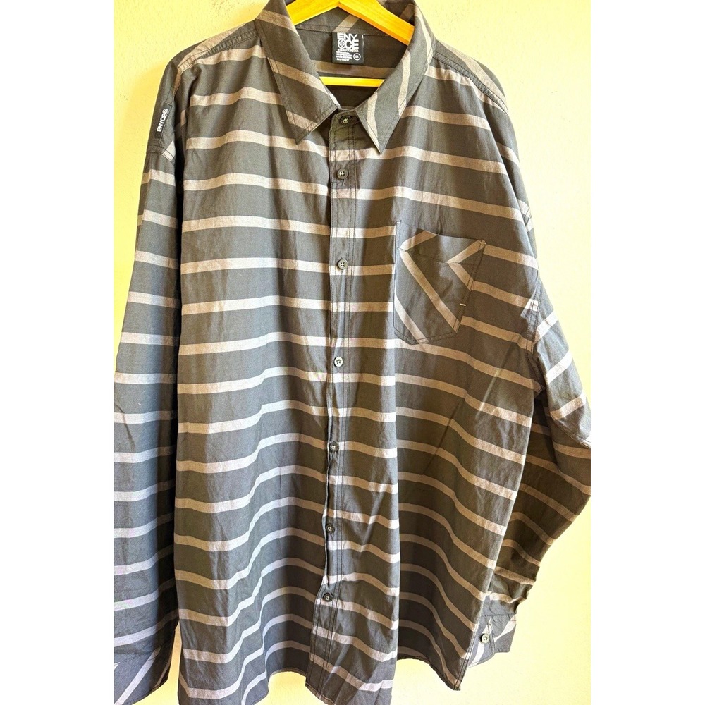 Enyce Mens 5XL Gray Striped Button Up Shirt Long Sleeve Cotton Blend Pockets